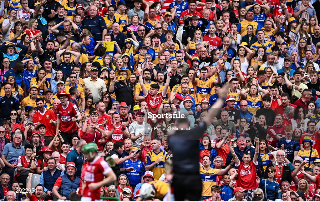21 July 2024; Supporters during the GAA Hurling All-Ireland Senior Championship Final between Clare and Cork at Croke Park in Dublin. Photo by Piaras Ó Mídheach/Sportsfile