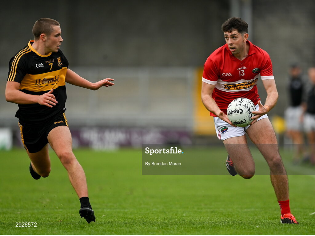 1 September 2024; Dylan Geaney of Dingle in action against Evan Looney of Dr Crokes during the Kerry Senior Club Football Championship final between Dingle and Dr Crokes at Austin Stacks Park in Tralee, Kerry. Photo by Brendan Moran/Sportsfile