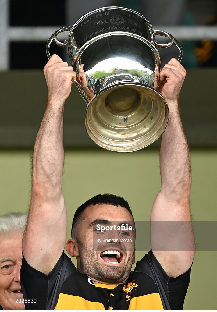 1 September 2024; Dr Crokes captain David Naughten lifts the Michael O'Connor cup after the Kerry Senior Club Football Championship final between Dingle and Dr Crokes at Austin Stacks Park in Tralee, Kerry. Photo by Brendan Moran/Sportsfile