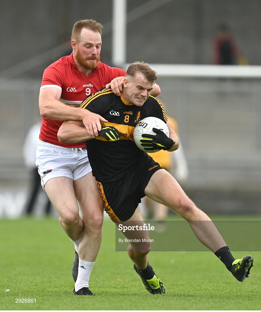 1 September 2024; Mark O'Shea of Dr Crokes in action against Liam O'Connor of Dingle during the Kerry Senior Club Football Championship final between Dingle and Dr Crokes at Austin Stacks Park in Tralee, Kerry. Photo by Brendan Moran/Sportsfile