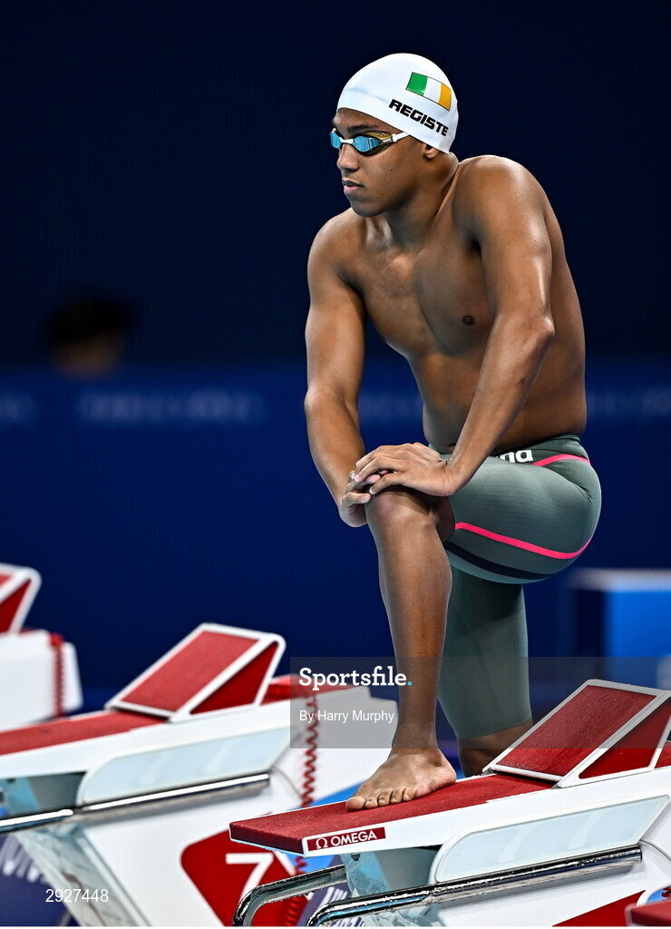 2 September 2024; Deaten Registe of Ireland before the men's 100m breaststroke SB14 heats on day five of the Paris 2024 Paralympic Games at La Défense Arena in Paris, France. Photo by Harry Murphy/Sportsfile