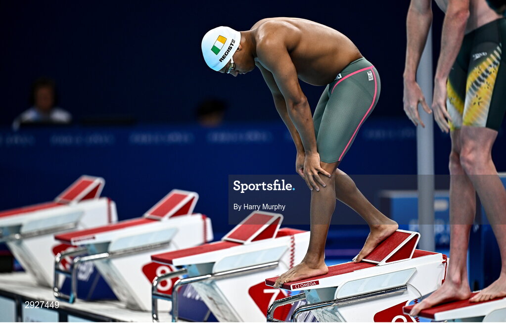 2 September 2024; Deaten Registe of Ireland before the men's 100m breaststroke SB14 heats on day five of the Paris 2024 Paralympic Games at La Défense Arena in Paris, France. Photo by Harry Murphy/Sportsfile