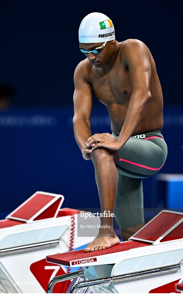 2 September 2024; Deaten Registe of Ireland before the men's 100m breaststroke SB14 heats on day five of the Paris 2024 Paralympic Games at La Défense Arena in Paris, France. Photo by Harry Murphy/Sportsfile