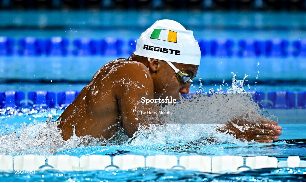 2 September 2024; Deaten Registe of Ireland in action during the men's 100m breaststroke SB14 heats on day five of the Paris 2024 Paralympic Games at La Défense Arena in Paris, France. Photo by Harry Murphy/Sportsfile