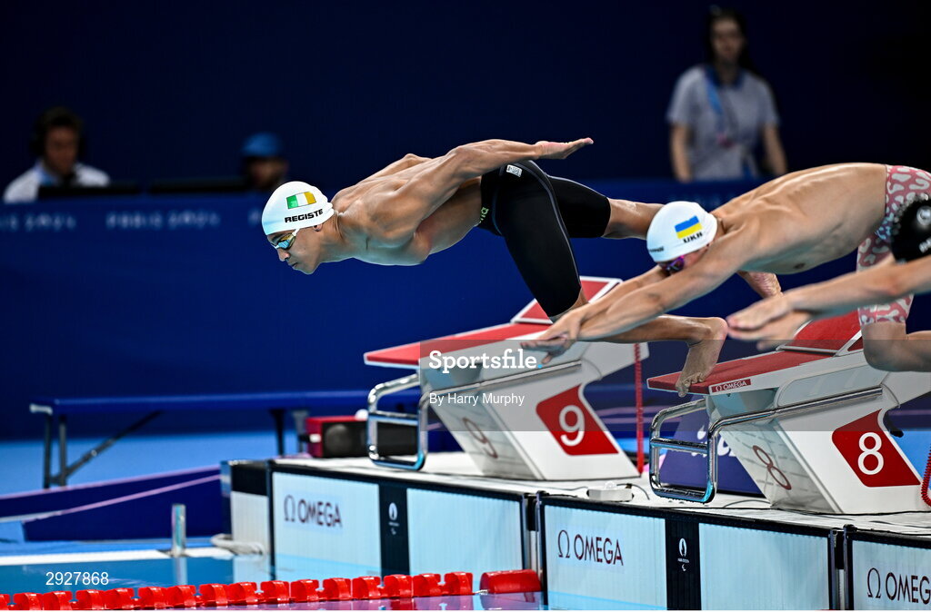 2 September 2024; Deaten Registe of Ireland during the Men's 100m Breaststroke SB14 Final on day five of the Paris 2024 Paralympic Games at La Défense Arena in Paris, France. Photo by Harry Murphy/Sportsfile