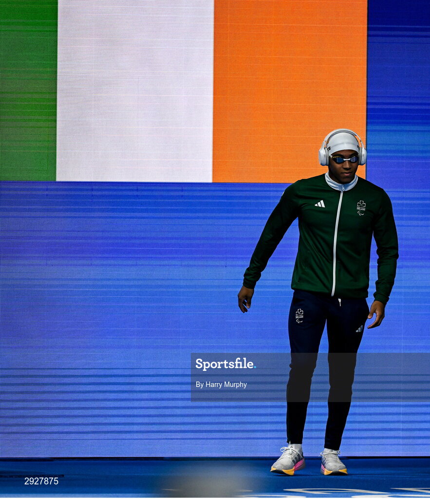 2 September 2024; Deaten Registe of Ireland before the Men's 100m Breaststroke SB14 Final on day five of the Paris 2024 Paralympic Games at La Défense Arena in Paris, France. Photo by Harry Murphy/Sportsfile