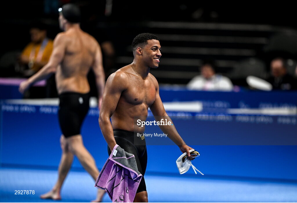 2 September 2024; Deaten Registe of Ireland after the Men's 100m Breaststroke SB14 Final on day five of the Paris 2024 Paralympic Games at La Défense Arena in Paris, France. Photo by Harry Murphy/Sportsfile