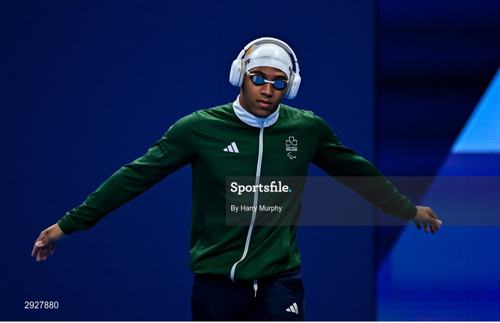 2 September 2024; Deaten Registe of Ireland before the Men's 100m Breaststroke SB14 Final on day five of the Paris 2024 Paralympic Games at La Défense Arena in Paris, France. Photo by Harry Murphy/Sportsfile