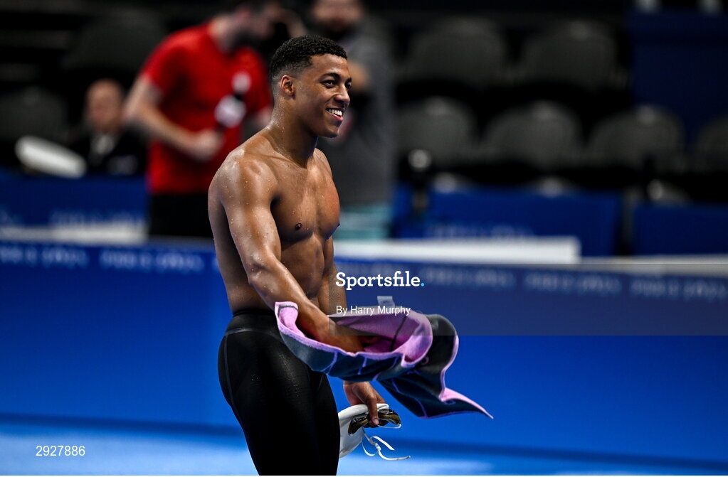 2 September 2024; Deaten Registe of Ireland after the Men's 100m Breaststroke SB14 Final on day five of the Paris 2024 Paralympic Games at La Défense Arena in Paris, France. Photo by Harry Murphy/Sportsfile