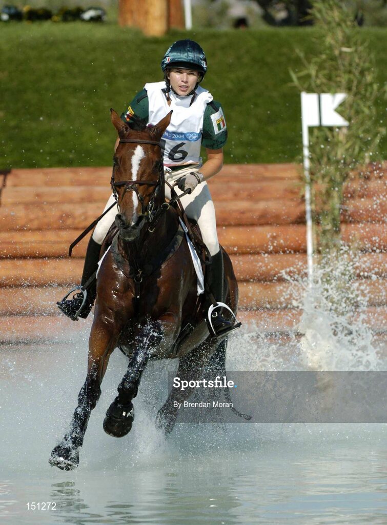 17 August 2004; Ireland's Sasha Harrison in action during the Cross Country discipline of the 3 Day Eventing Competition. Markopoulo Olympic Equestrian Centre. Games of the XXVIII Olympiad, Athens Summer Olympics Games 2004, Athens, Greece. Picture credit; Brendan Moran / SPORTSFILE