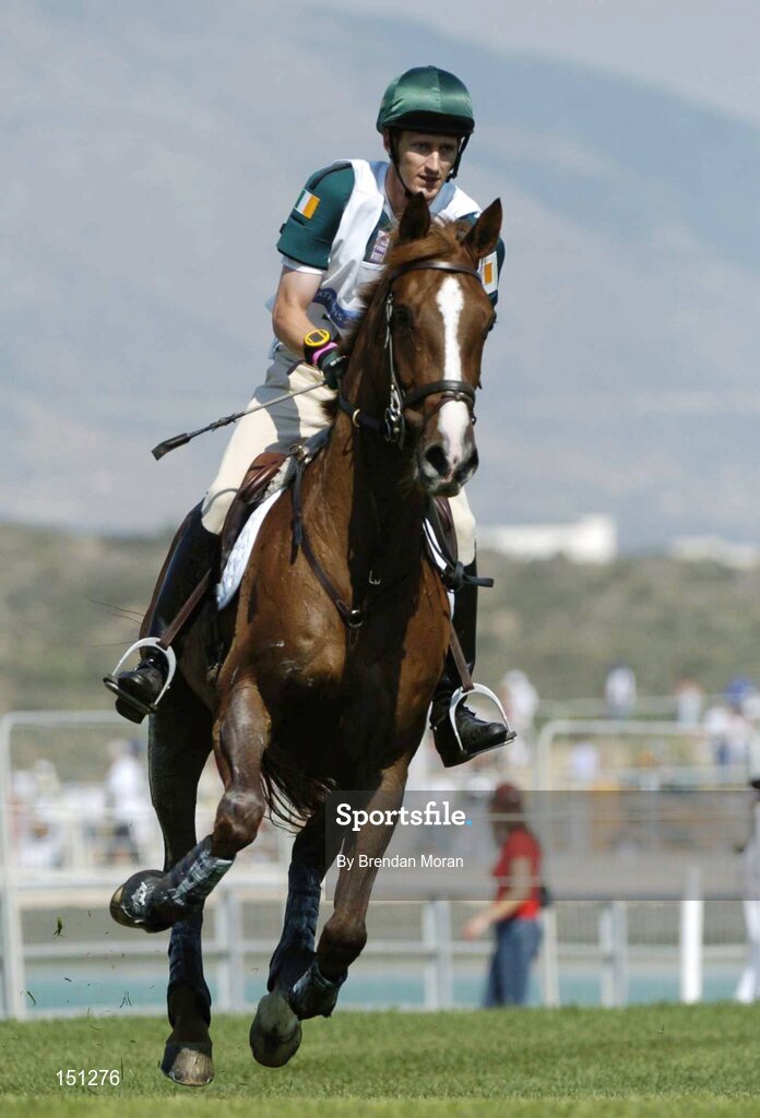 17 August 2004; Ireland's Niall Griffin, on Lorgaine, in action during the Cross Country discipline of the 3 Day Eventing Competition. Markopoulo Olympic Equestrian Centre. Games of the XXVIII Olympiad, Athens Summer Olympics Games 2004, Athens, Greece. Picture credit; Brendan Moran / SPORTSFILE
