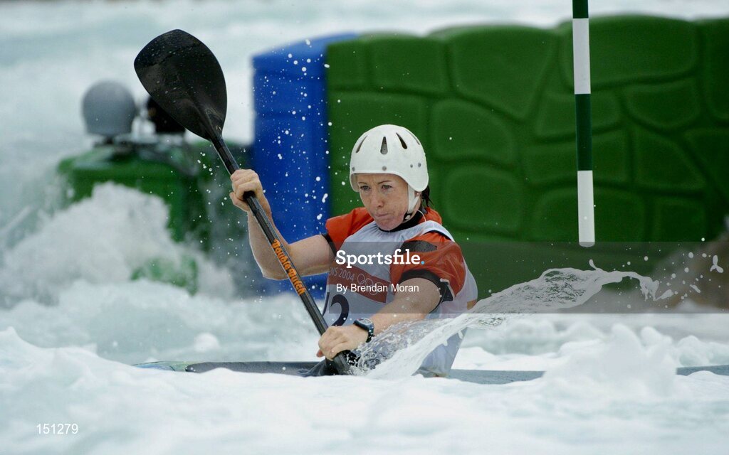 17 August 2004; Ireland's Eadaoin Ni Challarain in action during the 2nd run of the Women's K1 Heats. Olympic Canoe / Kayak Slalom Centre. Games of the XXVIII Olympiad, Athens Summer Olympics Games 2004, Athens, Greece. Picture credit; Brendan Moran / SPORTSFILE