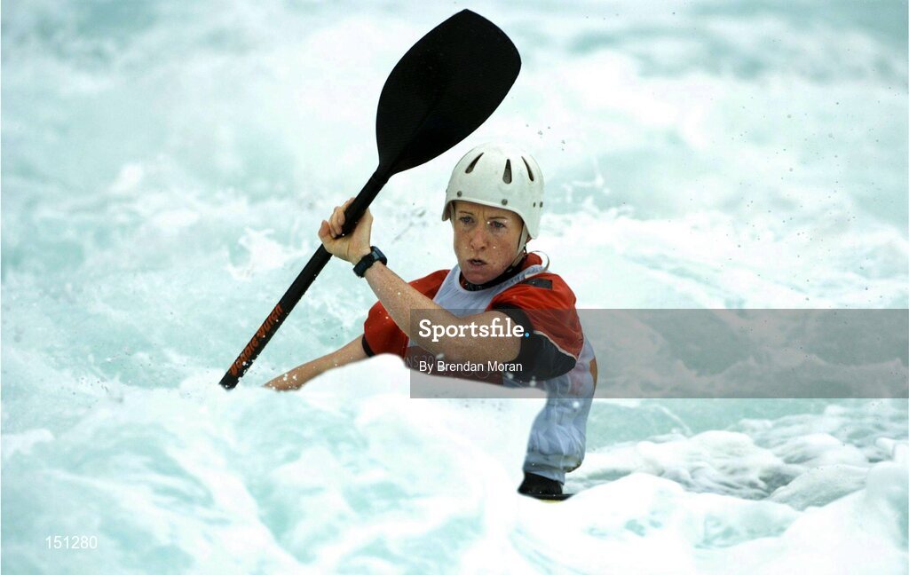 17 August 2004; Ireland's Eadaoin Ni Challarain in action during the 2nd run of the Women's K1 Heats. Olympic Canoe / Kayak Slalom Centre. Games of the XXVIII Olympiad, Athens Summer Olympics Games 2004, Athens, Greece. Picture credit; Brendan Moran / SPORTSFILE