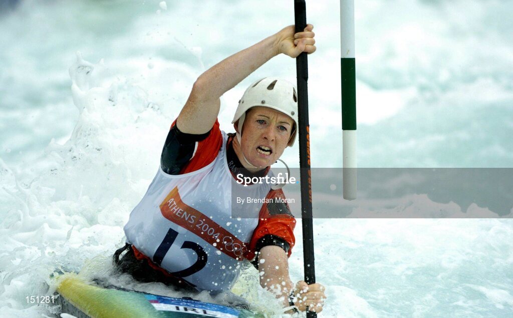 17 August 2004; Ireland's Eadaoin Ni Challarain in action during the 2nd run of the Women's K1 Heats. Olympic Canoe / Kayak Slalom Centre. Games of the XXVIII Olympiad, Athens Summer Olympics Games 2004, Athens, Greece. Picture credit; Brendan Moran / SPORTSFILE