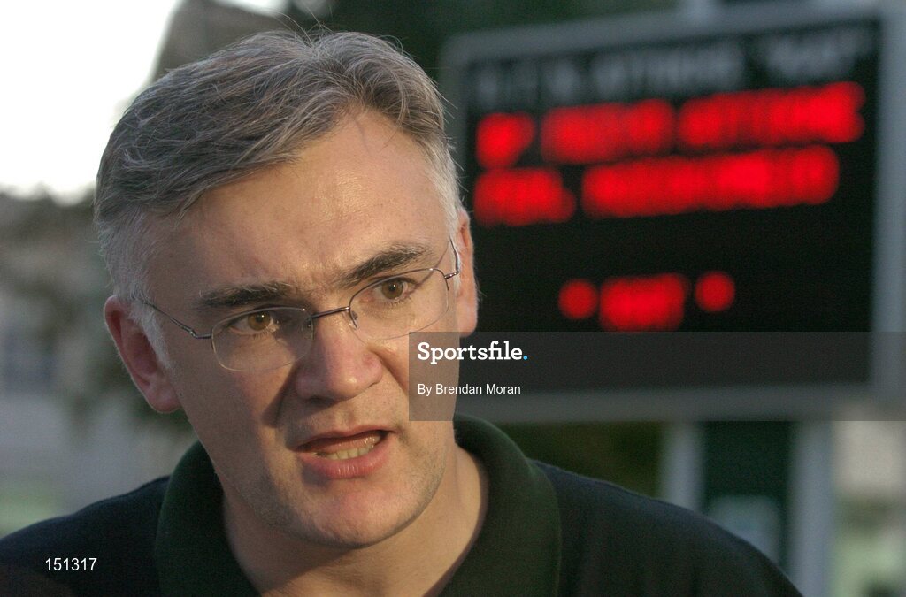 17 August 2004; Dr. Sean Gaine, left, Chief Medical Officer of the Irish Olympic team, speaking to the media outside the K.A.T Hospital in Athens city centre regarding the condition of Irish race walker Jamie Costin, who was involved in a car crash in Greece early on Tuesday 17th. He will no longer be competing in this years Olympic Games as a result. Games of the XXVIII Olympiad, Athens Summer Olympics Games 2004, Athens, Greece. Picture credit; Brendan Moran / SPORTSFILE