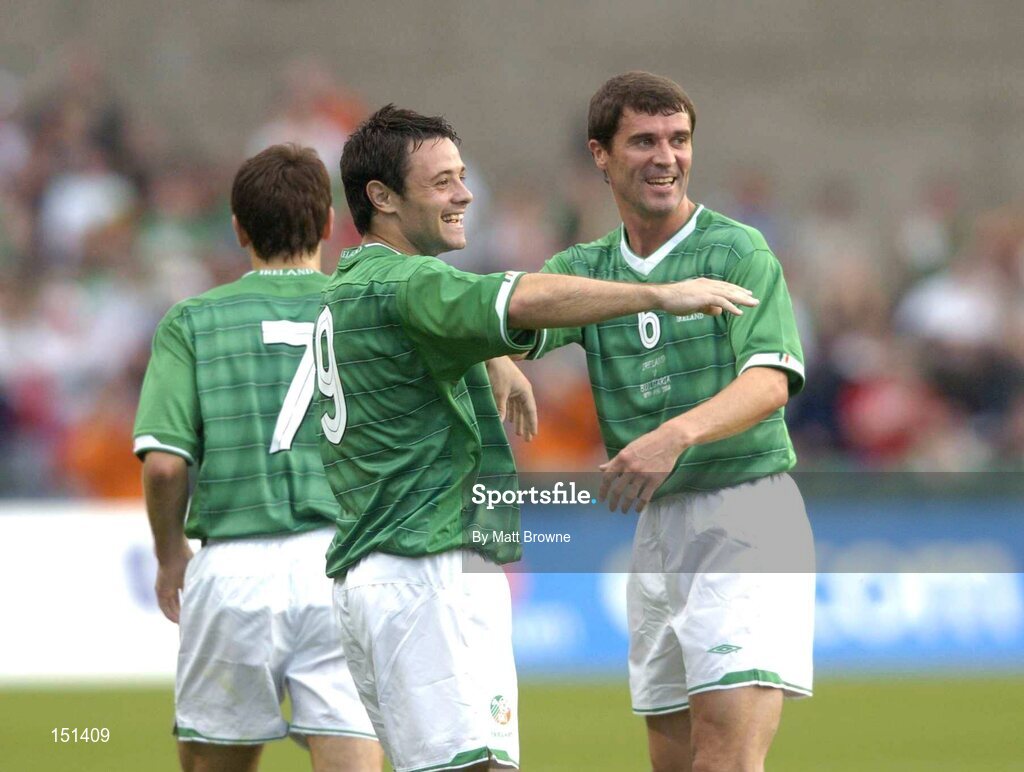 18 August 2004; Andy Reid, Republic of Ireland, is congratulated by Roy Keane after scoring against Bulgaria. International Friendly, Republic of Ireland v Bulgaria, Lansdowne Road, Dublin. Picture credit; Matt Browne / SPORTSFILE