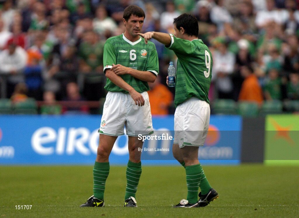18 August 2004; Andy Reid, Republic of Ireland, speaks with team-mate Roy Keane during the game. International Friendly, Republic of Ireland v Bulgaria, Lansdowne Road, Dublin. Picture credit; Brian Lawless / SPORTSFILE