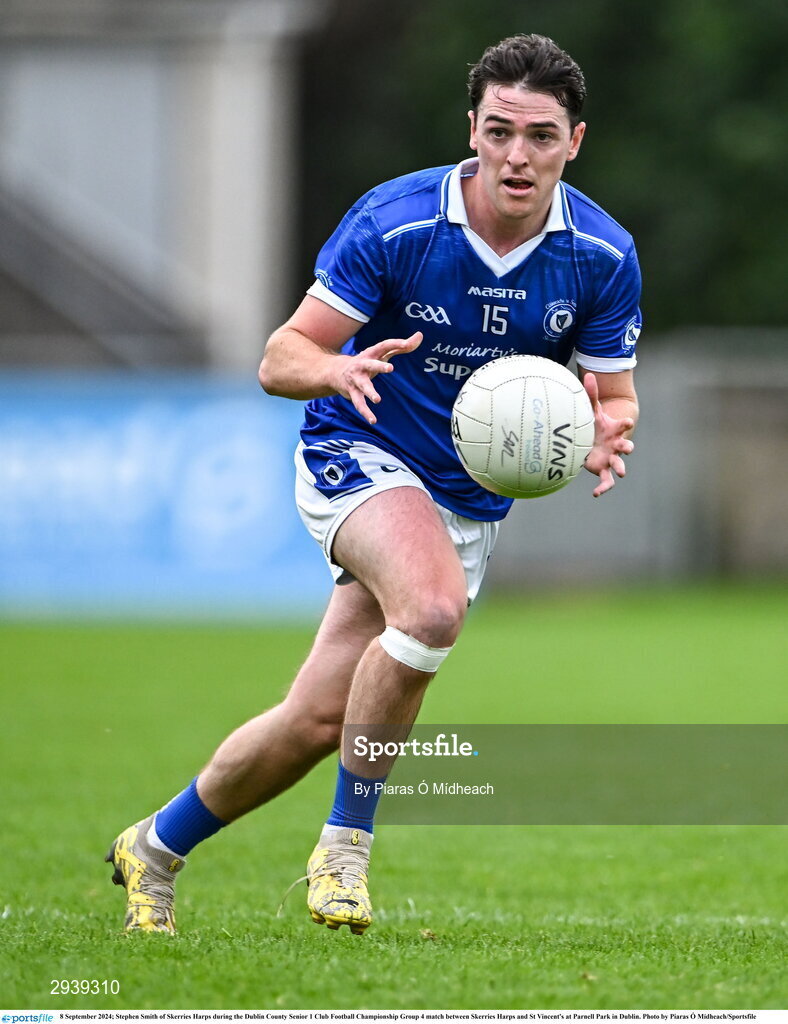 8 September 2024; Stephen Smith of Skerries Harps during the Dublin County Senior 1 Club Football Championship Group 4 match between Skerries Harps and St Vincent's at Parnell Park in Dublin. Photo by Piaras Ó Mídheach/Sportsfile