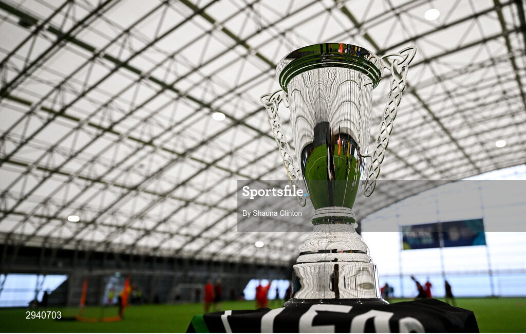 14 September 2024; A general view of the trophy during the League of Ireland Walking Football Festival 2024 at the National Sports Indoor Centre in Dublin. Photo by Shauna Clinton/Sportsfile