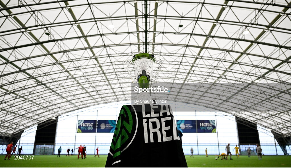 14 September 2024; A general view of the trophy during the League of Ireland Walking Football Festival 2024 at the National Sports Indoor Centre in Dublin. Photo by Shauna Clinton/Sportsfile