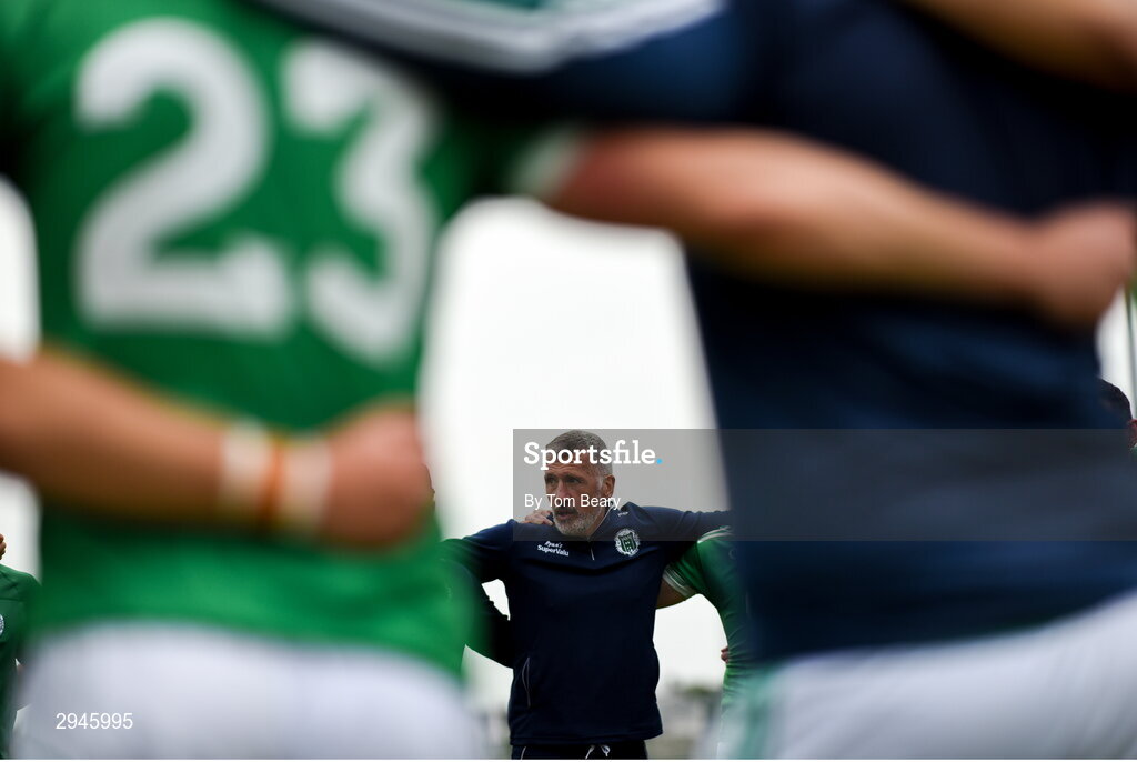 22 September 2024; Kilmallock manager Peter Queally speaks to his players after the Limerick County Senior Club Hurling Championship Group 1 match between Patrickswell and Kilmallock at Mick Neville Park in Rathkeale, Limerick. Photo by Tom Beary/Sportsfile