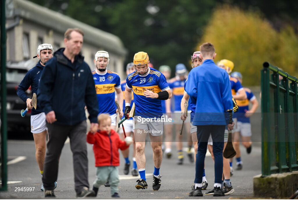 22 September 2024; Patrickswell players including Seanie O'Brien, centre, return to the field after haft-time during the Limerick County Senior Club Hurling Championship Group 1 match between Patrickswell and Kilmallock at Mick Neville Park in Rathkeale, Limerick. Photo by Tom Beary/Sportsfile