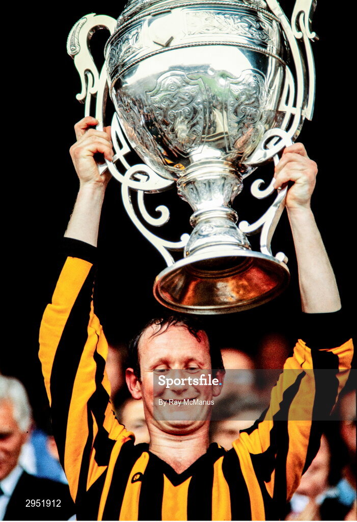25 July 1982; Kilkenny captain Brian Cody lifts the Bob O'Keeffe cup after the Leinster Senior Hurling Championship Final match between Kilkenny and Offaly at Croke Park in Dublin. Photo by Ray McManus/Sportsfile