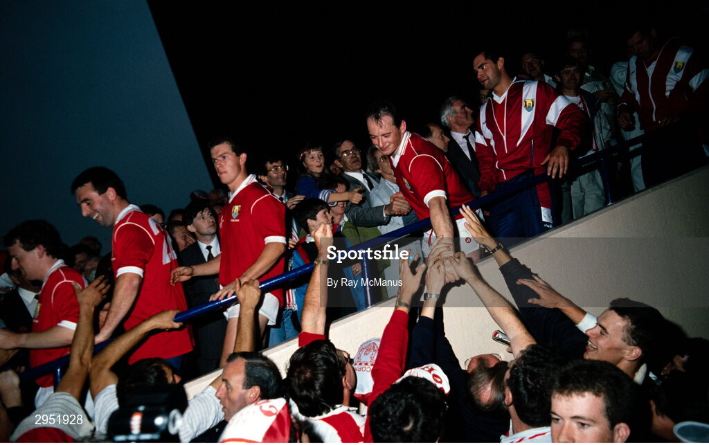 16 September 1990; Niall Cahalane of Cork is congratulated by supporters after the All-Ireland Senior Football Championship final between Cork and Meath at Croke Park in Dublin. Photo by Ray McManus/Sportsfile