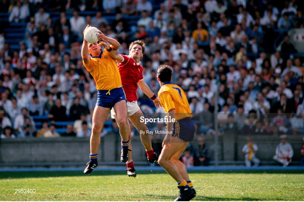 12 August 1990; Tommy Grehan of Roscommon in action against Danny Culloty of Cork during the All-Ireland Senior Football Championship Semi-Final match between Cork and Roscommon at Croke Park in Dublin. Photo by Ray McManus/Sportsfile