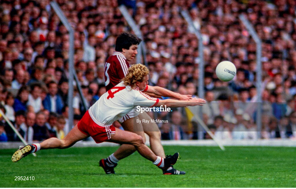17 August 1986; Val Daly of Galway in action against John Lynch of Tyrone in action during the All-Ireland Senior Football Championship Semi-Final match between Tyrone and Galway at Croke Park in Dublin. Photo by Ray McManus/Sportsfile
