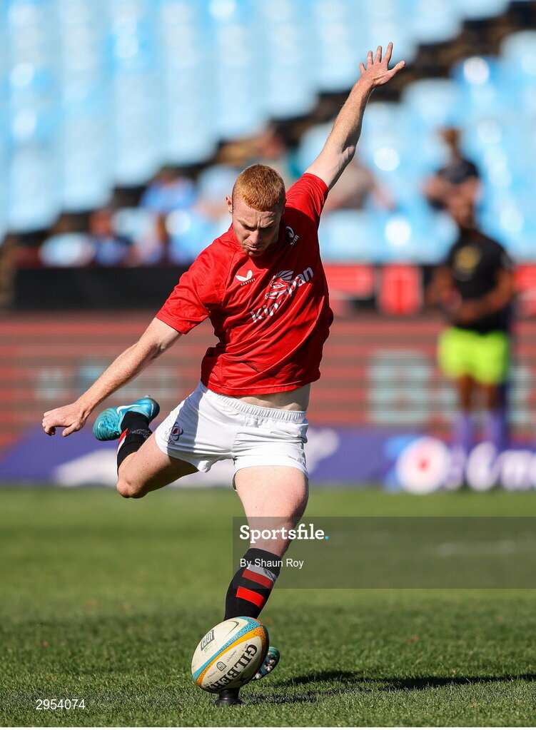 5 October 2024; Nathan Doak of Ulster warms up before the United Rugby Championship match between Vodacom Bulls and Ulster at Loftus Versfeld Stadium in Pretoria, South Africa. Photo by Shaun Roy/Sportsfile