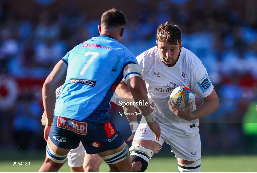 5 October 2024; Iain Henderson of Ulster in action against Elrigh Louw of Vodacom Bulls during the United Rugby Championship match between Vodacom Bulls and Ulster at Loftus Versfeld Stadium in Pretoria, South Africa. Photo by Shaun Roy/Sportsfile