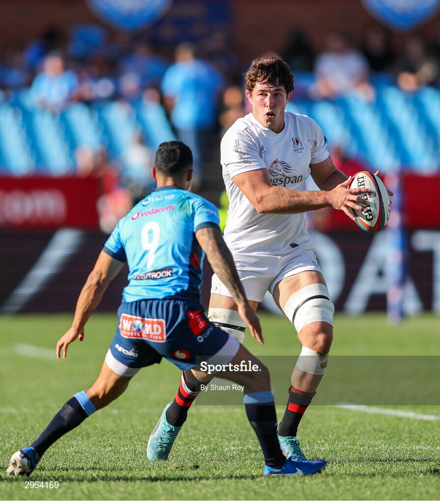 5 October 2024; David McCann of Ulster in action against Embrose Papier of Vodacom Bulls during the United Rugby Championship match between Vodacom Bulls and Ulster at Loftus Versfeld Stadium in Pretoria, South Africa. Photo by Shaun Roy/Sportsfile