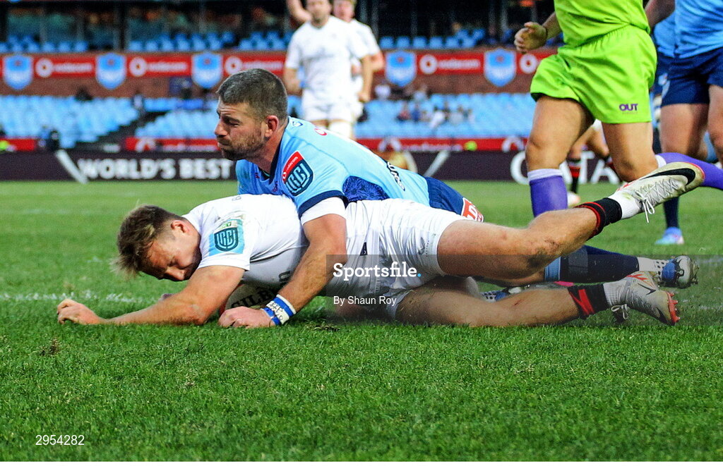 5 October 2024; Stewart Moore of Ulster scores a try during the United Rugby Championship match between Vodacom Bulls and Ulster at Loftus Versfeld Stadium in Pretoria, South Africa. Photo by Shaun Roy/Sportsfile