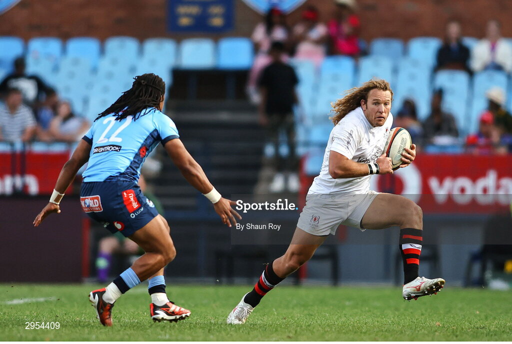 5 October 2024; Werner Kok of Ulster in action during the United Rugby Championship match between Vodacom Bulls and Ulster at Loftus Versfeld Stadium in Pretoria, South Africa. Photo by Shaun Roy/Sportsfile