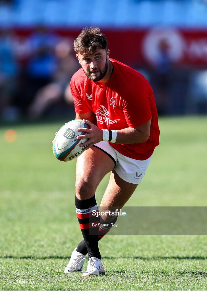5 October 2024; Ben Carson of Ulster warms up before the United Rugby Championship match between Vodacom Bulls and Ulster at Loftus Versfeld Stadium in Pretoria, South Africa. Photo by Shaun Roy/Sportsfile