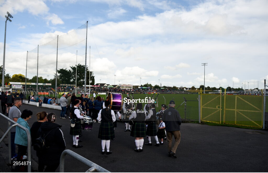 6 October 2024; A general view of Netwatch Cullen Park as the Killeshin Pipe Band await to enter the field before the Carlow County Senior Football Championship final match between Rathvilly and Palatine at Netwatch Cullen Park in Carlow. Photo by Tom Beary/Sportsfile