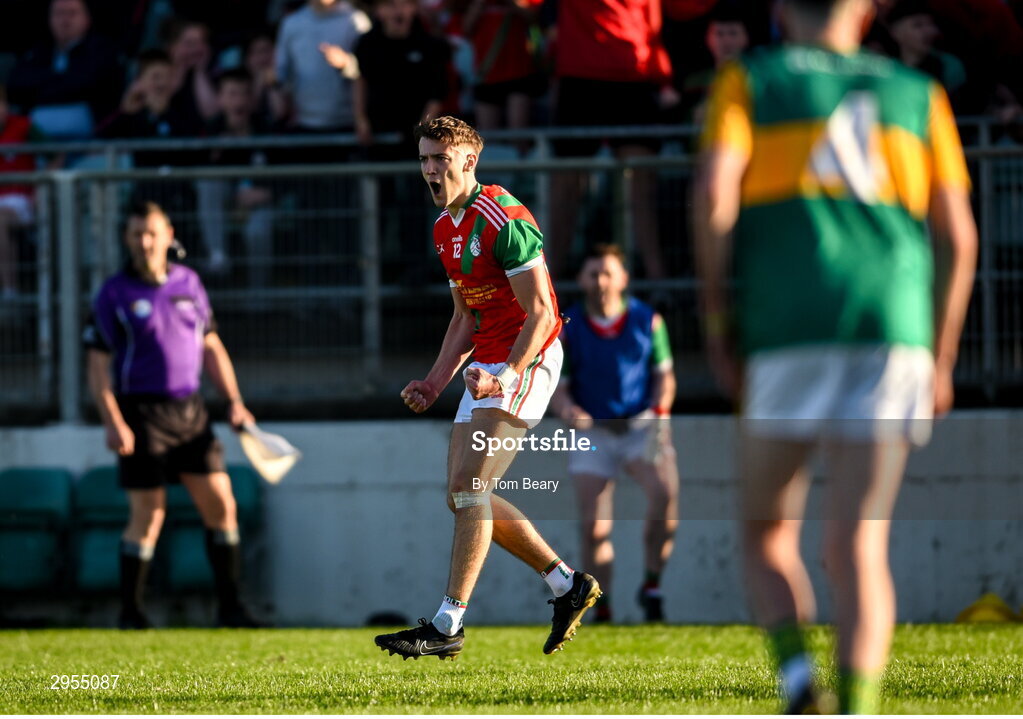 6 October 2024; Bryan McMahon of Palatine celebrates after scoring a point during the Carlow County Senior Football Championship final match between Rathvilly and Palatine at Netwatch Cullen Park in Carlow. Photo by Tom Beary/Sportsfile