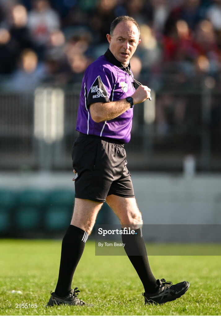 6 October 2024; Referee John Hickey during the Carlow County Senior Football Championship final match between Rathvilly and Palatine at Netwatch Cullen Park in Carlow. Photo by Tom Beary/Sportsfile