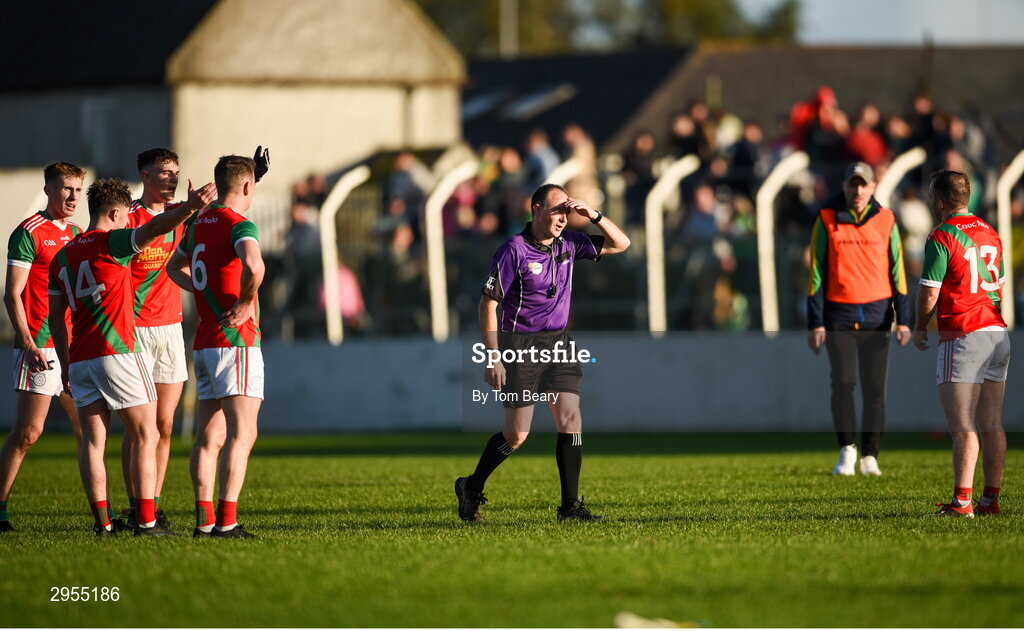 6 October 2024; Palatine players react after referee John Hickey blew the final whistle of the Carlow County Senior Football Championship final match between Rathvilly and Palatine at Netwatch Cullen Park in Carlow. Photo by Tom Beary/Sportsfile