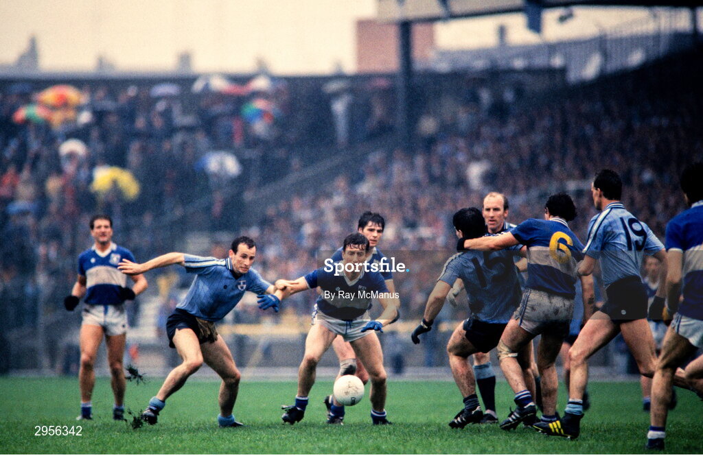 28 July 1985; Michael Dempsey of Laois in action against Tommy Carr of Dublin during the Leinster Senior Football Championship Final match between Dublin and Laois at Croke Park in Dublin. Photo by Ray McManus/Sportsfile