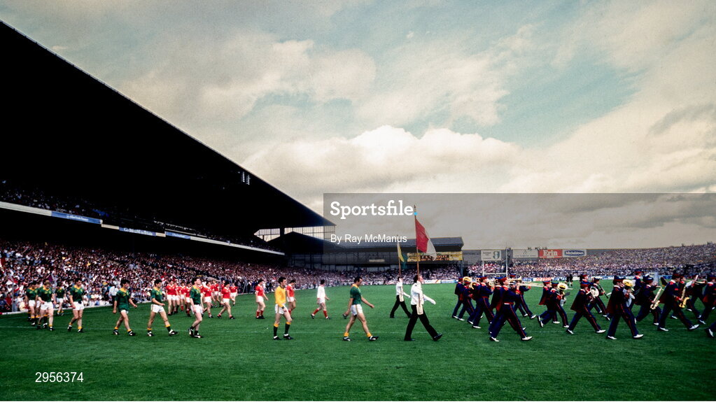 20 September 1987; The Cork and Meath teams walk in the pre-match parade before of the All-Ireland Senior Football Championship Final match between Meath and Cork at Croke Park in Dublin. Photo by Ray McManus/Sportsfile