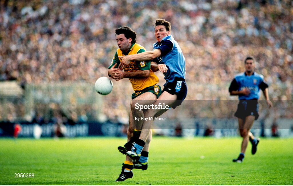 9 May 1993; Barry Cuningham of Donegal in action against Paul Bealin of Dublin during the Royal Liver Assurance National Football League Final Replay match between Dublin and Donegal at Croke Park in Dublin. Photo by Ray McManus/Sportsfile