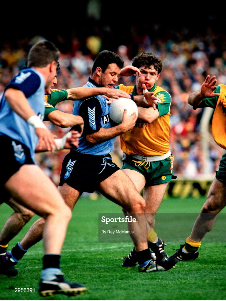9 May 1993; Vinny Murphy of Dublin in action against Manus Boyle of Donegal during the Royal Liver Assurance National Football League Final Replay match between Dublin and Donegal at Croke Park in Dublin. Photo by Ray McManus/Sportsfile