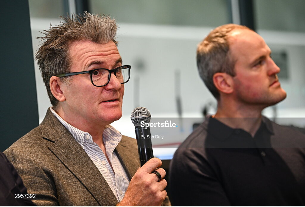 10 October 2024; GAA Football Review Committee member Colm Nally speaking during a briefing of the GAA Football Review Committee at Croke Park in Dublin. Photo by Seb Daly/Sportsfile