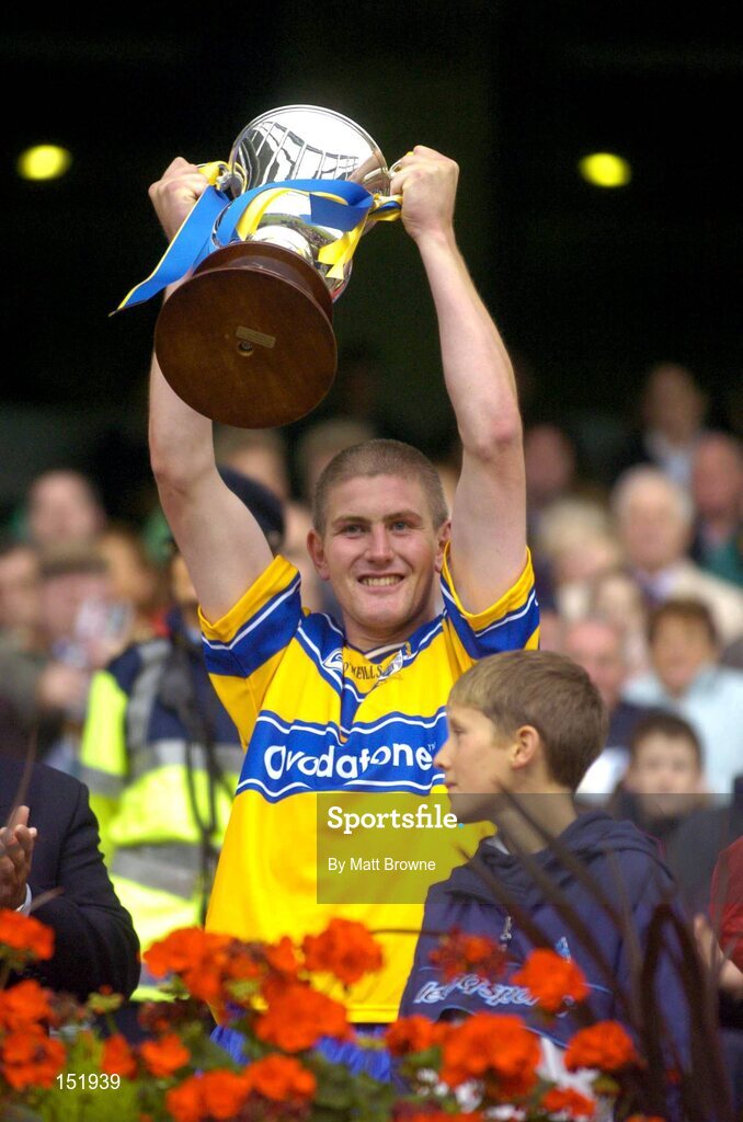 22 August 2004; Clare captain David Russel lifts the Tommy Murphy Cup after victory over Sligo. Tommy Murphy Cup Final, Clare v Sligo, Croke Park, Dublin. Picture credit; Matt Browne / SPORTSFILE