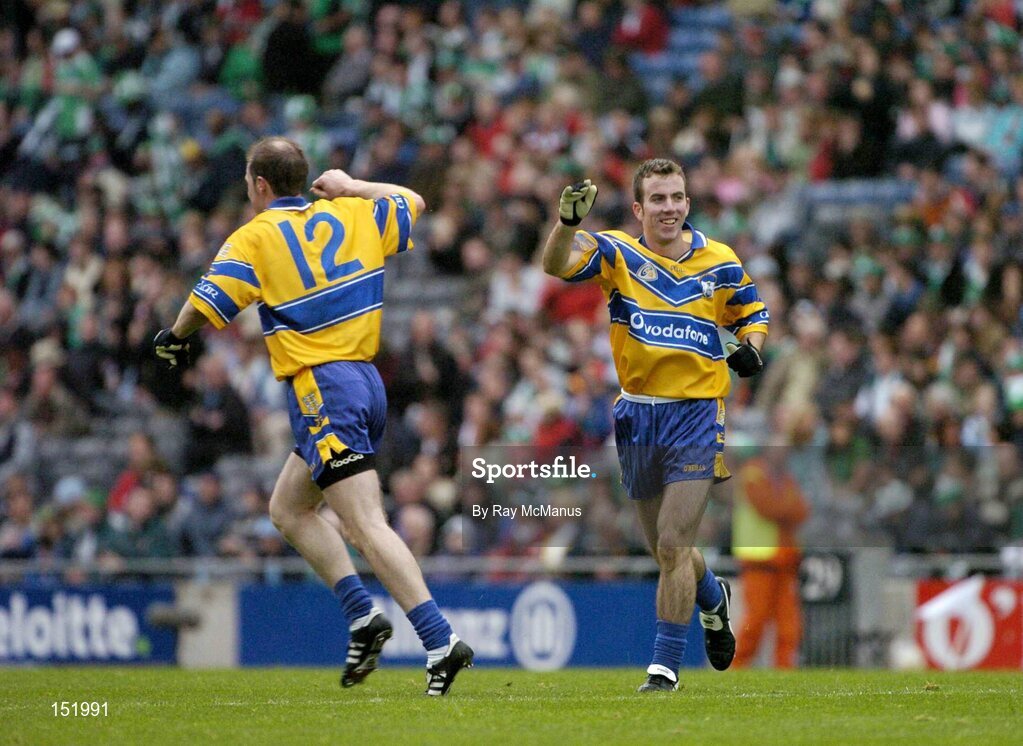 22 August 2004; Clare players Evan Talty, and Michael O'Shea, 12, celebrate victory over Sligo. Tommy Murphy Cup Final, Clare v Sligo, Croke Park, Dublin. Picture credit; Ray McManus / SPORTSFILE