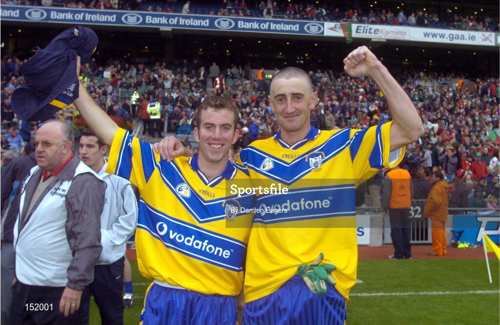 22 August 2004; Clare's Evan Talty, left, and Denis Russell celebrate after victory over Sligo. Tommy Murphy Cup Final, Clare v Sligo, Croke Park, Dublin. Picture credit; Damien Eagers / SPORTSFILE
