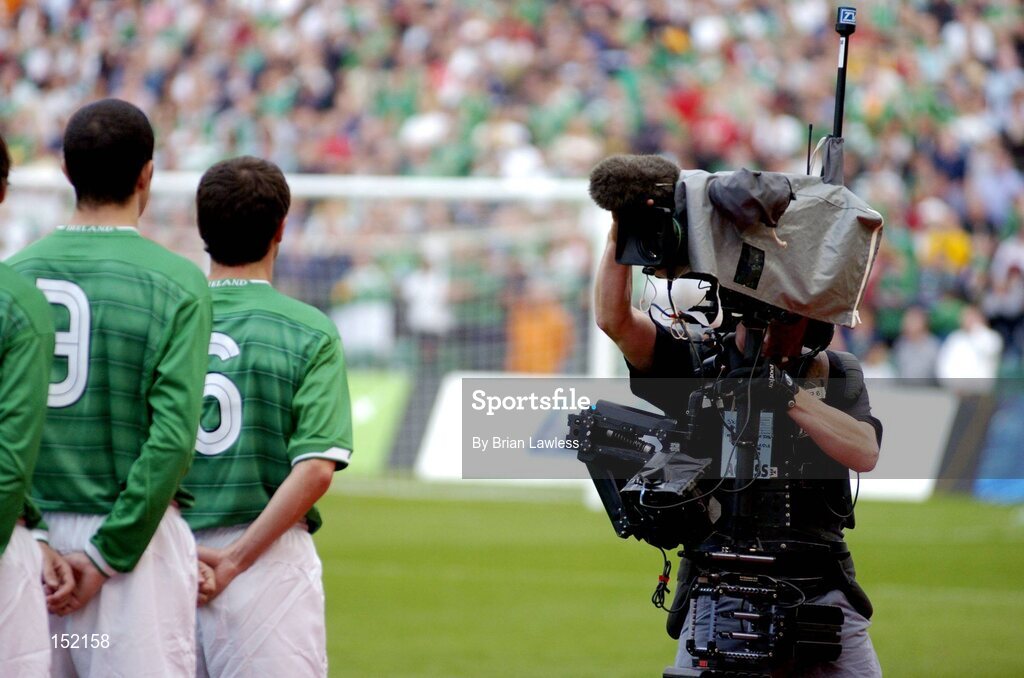 18 August 2004; A television cameraman records the Ireland team during the National Anthem. International Friendly, Republic of Ireland v Bulgaria, Lansdowne Road, Dublin. Picture credit; Brian Lawless / SPORTSFILE