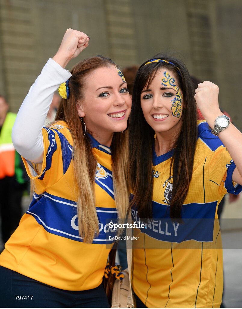 28 September 2013; Clare supporters Mary Thersea Barry, left, from Inagh, Co. Clare and Colette Sexton, from Mullagh, Co. Clare, ahead of the game. GAA Hurling All-Ireland Senior Championship Final Replay, Cork v Clare, Croke Park, Dublin. Picture credit: David Maher / SPORTSFILE